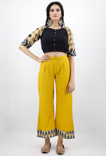 Black Cotton Blouse With Ajrakh Sleeves